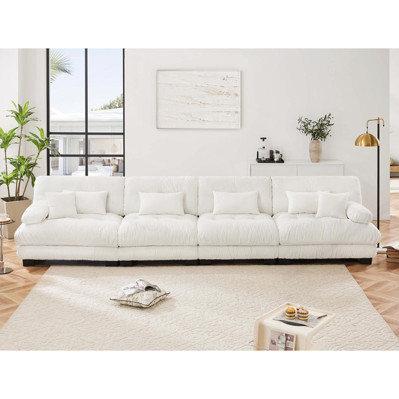 Canapé en chenille, Blanc, H 35,4 po x l 94,4 po x P 36 po, 2