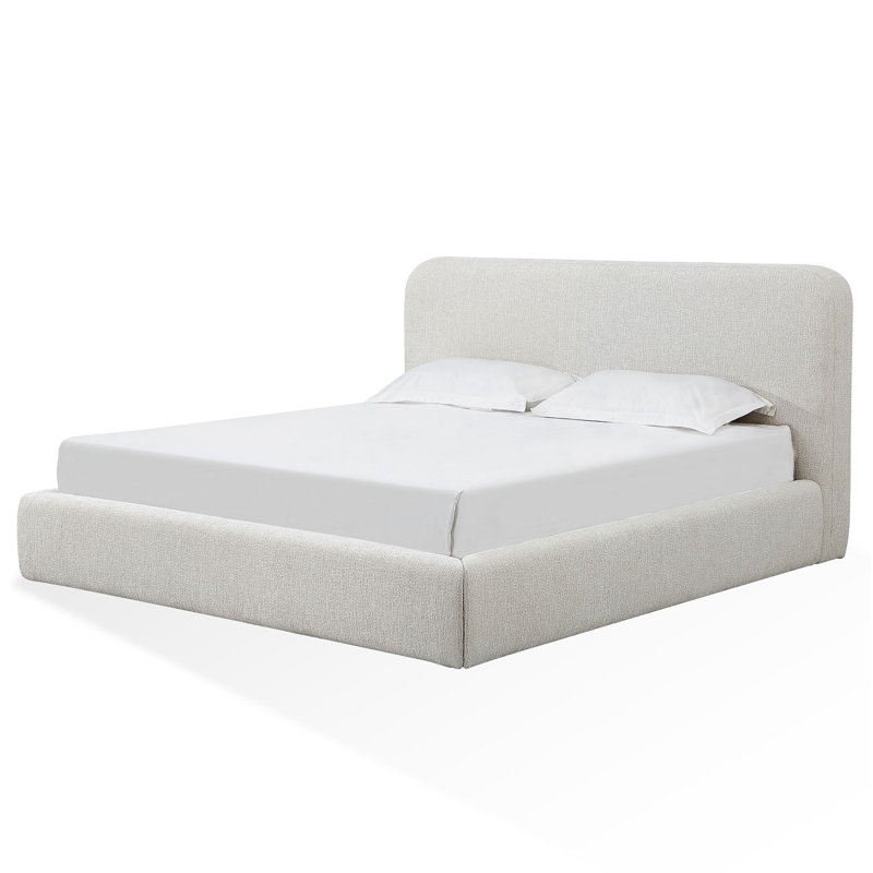 Elora Upholstered Platform Bed In Whitewashed Chenille, Queen, Whitewashed