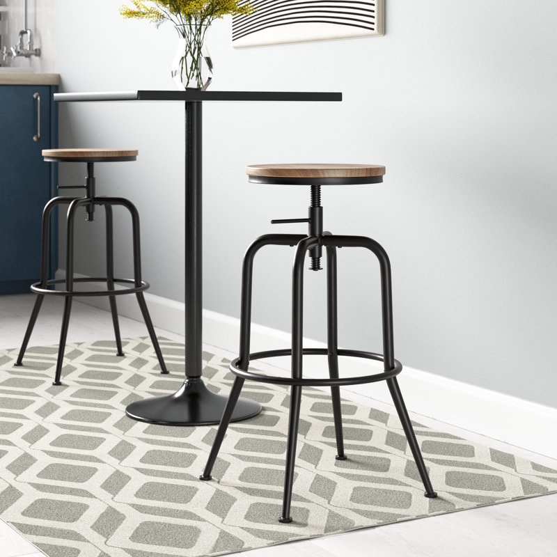 Tabouret de comptoir réglable en hauteur avec structure en métal pour îlot de cuisine Laxton, Chêne