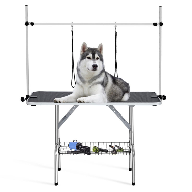 48" Dog Grooming Table Adjustable Height Pet Drying Desktop Foldable Pet Grooming Table, Gray