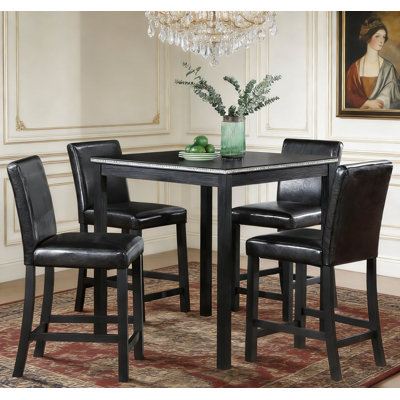 5 Piece Counter Height Table Set with Square Table and 4 Upholstered Chairs