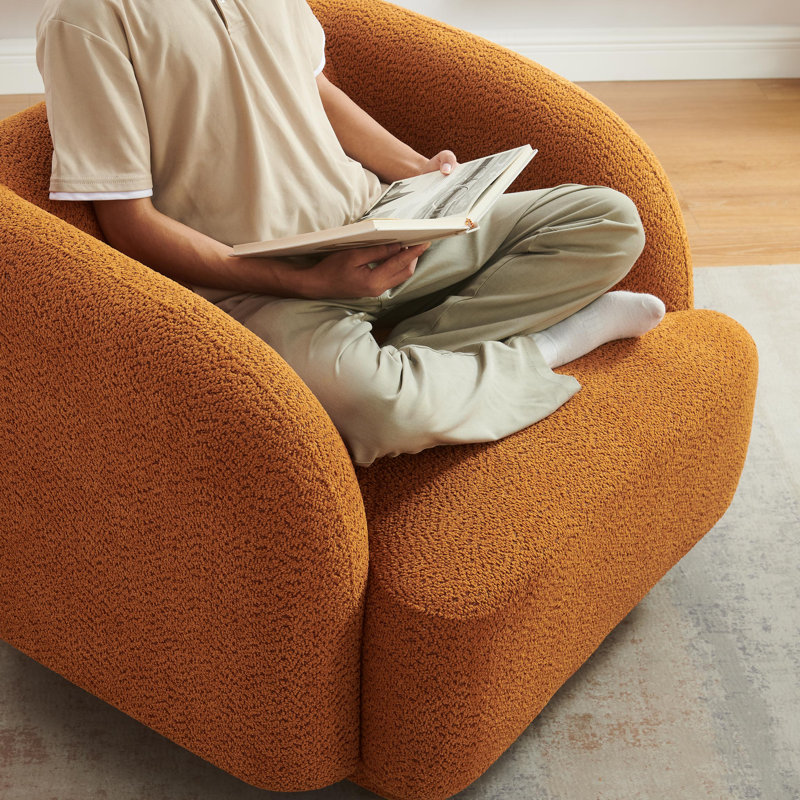 37Inch Upholstered Arm Chair With Wood Legs, Orange Polyester Blend/Polyester/Fabric