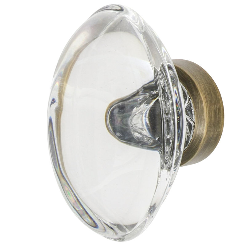 Oval Clear Crystal 1 3/4" Cabinet Knob, Antique Brass