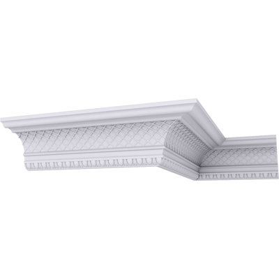 Endurathane Brightton Crown Moulding, 6"H x 6 3/8"P x 8 7/8"F x 94 1/2"L, (1 3/8" Repeat), Factory Primed
