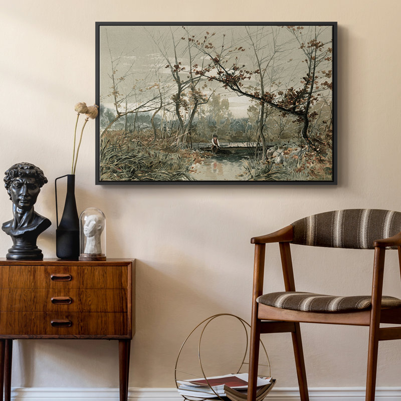 Paysage rétro - CDxxix, Toile avec cadre flottant noir, H 27 po x l 41 po x P 2 po