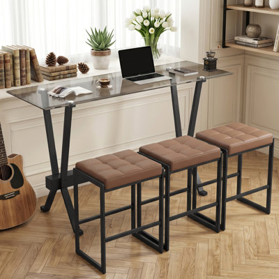 Ensemble de table de bar 4 pièces, table de pub en verre avec tabourets en cuir PU et structure en métal pour la cuisine, la salle à manger ou un appartement