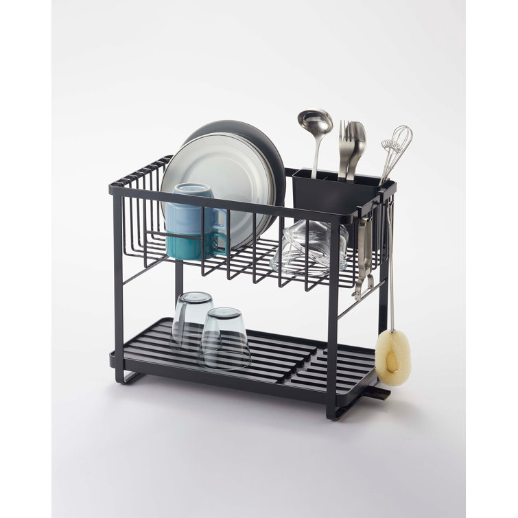 HD Dish Drying Rack Over Sink, 2 Tier Rust-Resistant Dish Rack Small Dish Drainer with Utensil Holder, Dish Holder and Cleanser Cradle for Kitchen