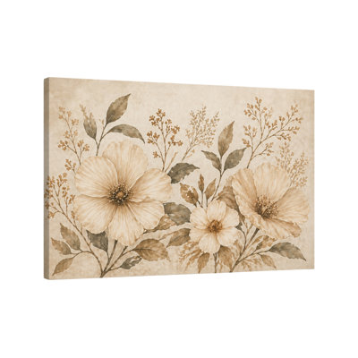 Grande toile de fond neutre et botanique à motif floral botanique rétro naturel pour le salon chambre à coucher décor de ferme 24 x 36 pouces - prête à être accrochée