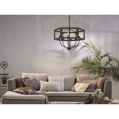 Renton 6-Light Rubber Wood and Metal Chandelier in Oak and Dark Bronze