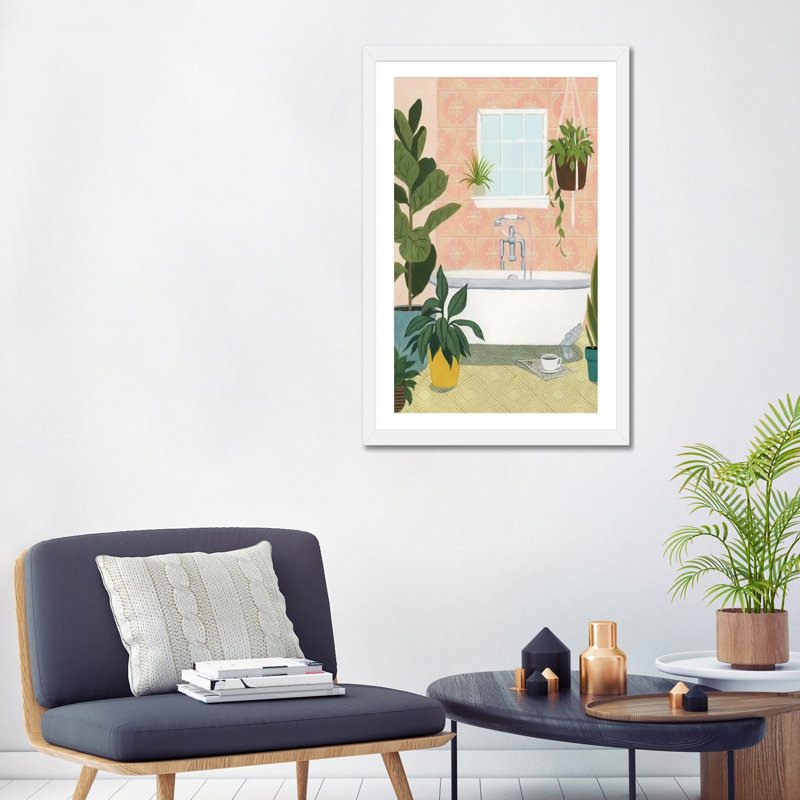 « Baignoire oasis II » par Grace Popp-impression d’art graphique, H 32 po x l 24 po x P 1 po, Papier encadré blanc, Blanc