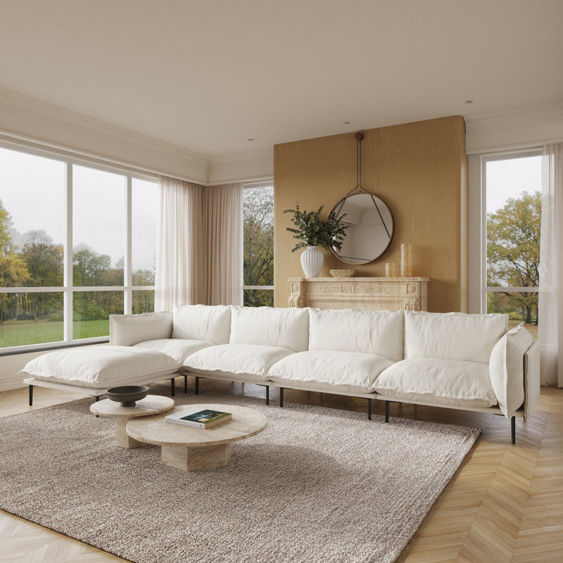 Traci Upholstered 147.24'' Wide Velvet Reversible Modular Sofa & Chaise,5-piece, Beige Velvet