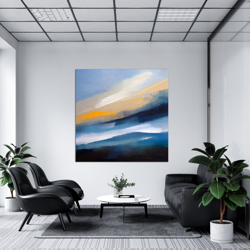 Paysage de montagne bleu, H 54 po x l 54 po