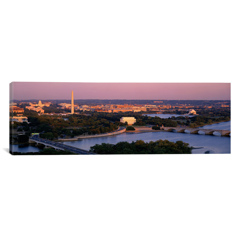 Vue aérienne de Washington DC, District of Columbia, reproduction d'art sur toile tendue, H 20 po x l 60 po x P 1,5 po