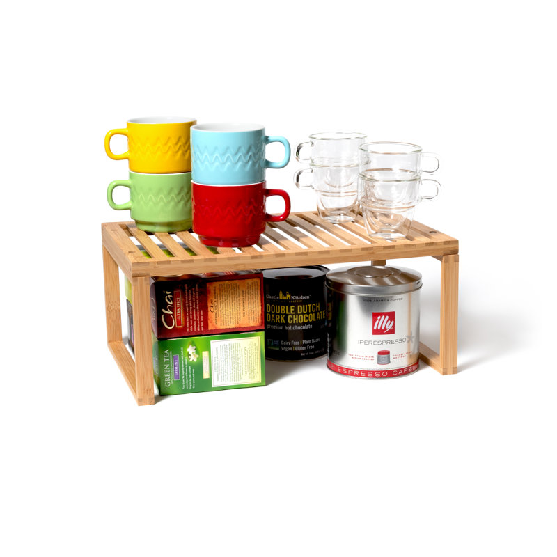 Bamboo Slatted Stackable Kitchen Cabinet Shelf Organizer