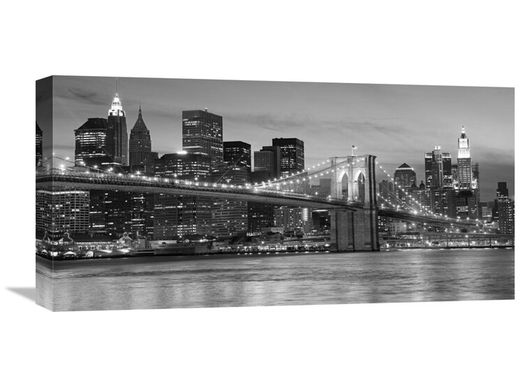 'Brooklyn Bridge at Night' Wrapped Canvas Photographic Print on Canvas