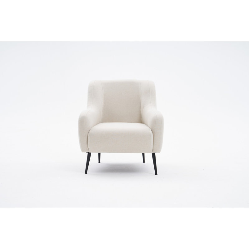Élégant canapé 1 place, revêtement en lin crème, 31,5 po x 32,7 po x 30,7 po | Structure en bois de hêtre, tissu 100% lin, rembourrage en mousse à densité de densité de 30 | Pieds élégants en métal noir, parfaits pour la décoration de salon et de bureau personnel