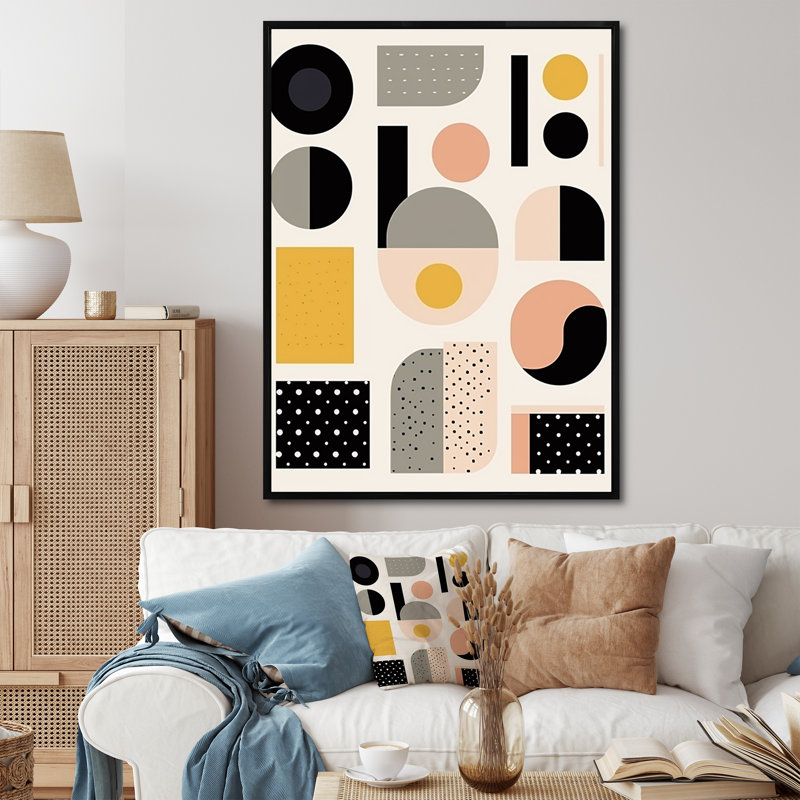 Dimensions dimensionnelles géométriques abstraites rétro pastel sur toile, Cadre flottant noir, H 32 po x l 16 po