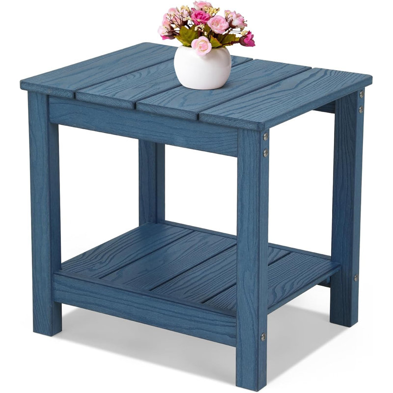 17.72 In. All Weather 2-Tier Rectangular Hips Outdoor Side Table，Blue, Blue
