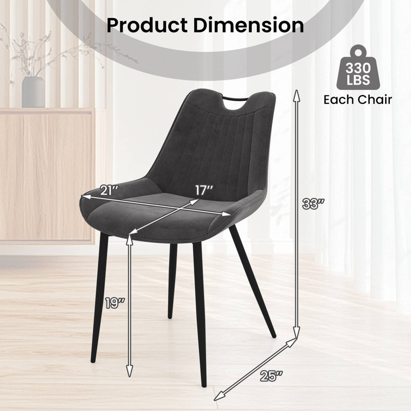 Ensemble de 4 chaises de salle à manger rembourrées en velours doux avec pieds en métal, Gris