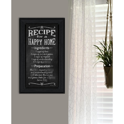 «Recipe For A Happy Home», impression d'art prêt à accrocher, papier multicolore, 12 po x 1 po x 21 po, cadre noir encadré 1 po x 12 po x 21 po, cadre, et ajoutez du style à votre maison