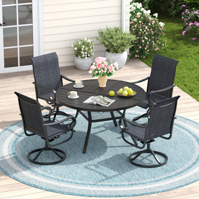 Aldreda 4-Person Round Patio Dining Set With Swivel Textilene Chairs