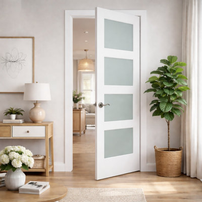 Porte intérieure en verre givré blanc 4-Lite 4-Lite