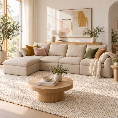 Canapé d'angle modulaire Lounvella 137 po en forme de L, canapé surdimensionné 4 places en chenille avec pouf, rembourrage en mousse haute résilience, montage sans outils et retour à la forme initiale en 72 heures.