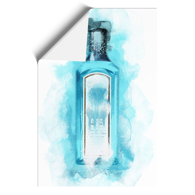 Gin Bottle Blue - Unframed Graphic Art, 84cm H x 59cm W x 0.1cm D