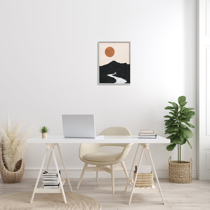 «Recrant Stream Into Distant Mountain Ochre Sun», cadre flottant, impression sur bois, H 20 po x l 16 po x P 1,5 po