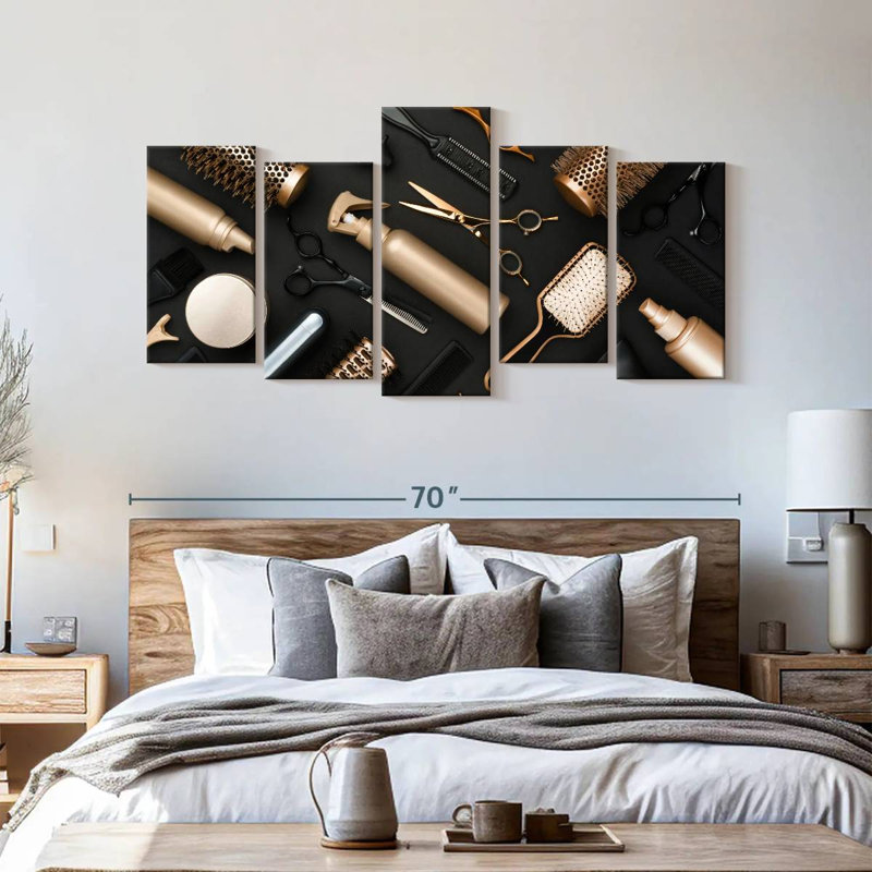 " Salon Tools " 5 - Pieces, 33" H x 66" W x 1.25" D