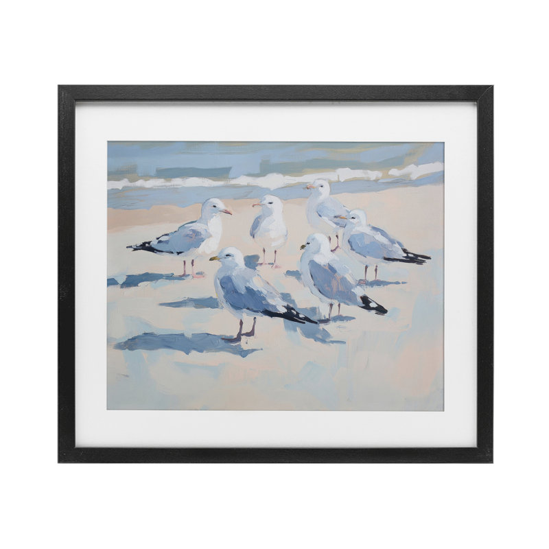 Summer Seagulls Crowding Shore, reproduction encadrée sous verre, conception de Sissi et Seb, H 13 po x l 16 po
