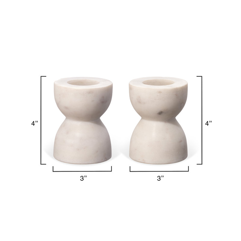 White Marble Petite Pillar Candlestick Set