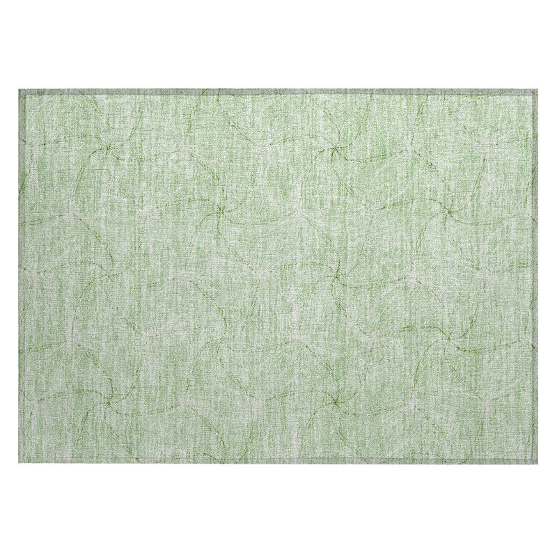 Mint Green Rectangular Washable Synthetic Rug with Non-Slip Backing