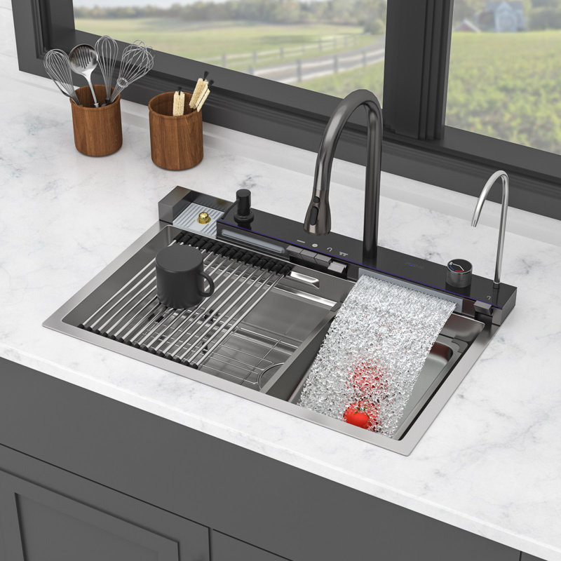 Éviers de cuisine multifonctionnels, station de travail en acier de cascade de 30 pouces pour la maison