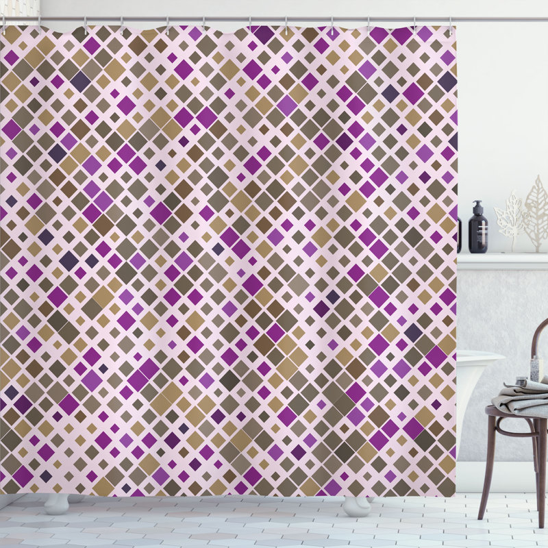  Rideau de douche mauve rétro Artsy + crochets, H 69 po x l 75 po, Chameau rosé