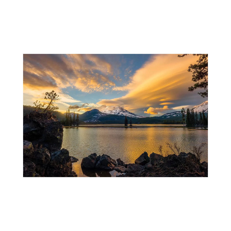 Sunset Colours Reflect off Diamond Lake from the Lenticular Clouds 1 Piece Wrapped Canvas Wall Art