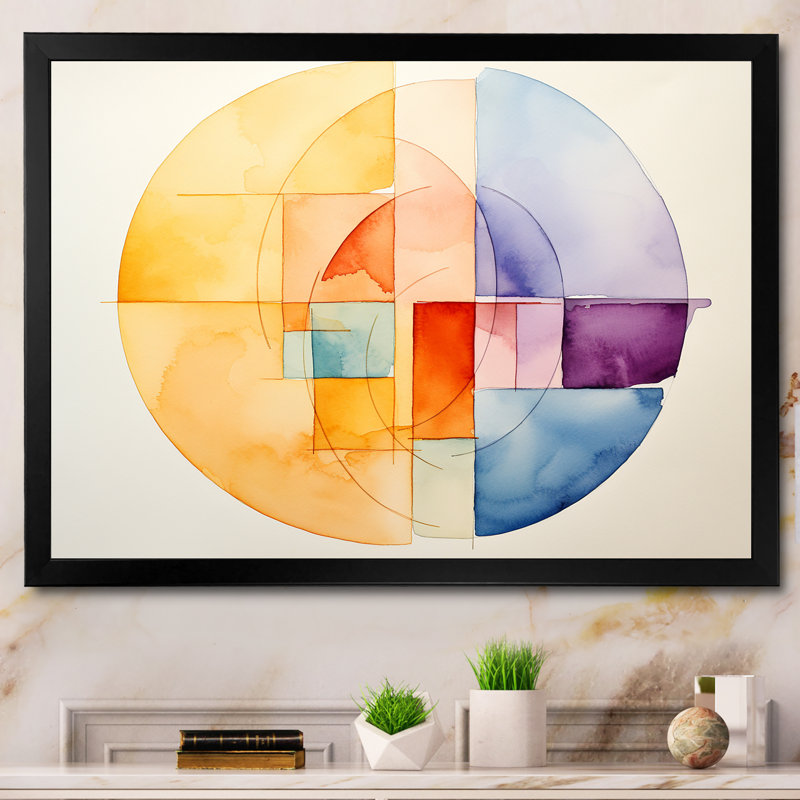 «Pastel Color Geometric Ink Collage I», art mural géométrique, Cadre d'angle fermé noir, H 30 po x l 40 po x P 1,5 po