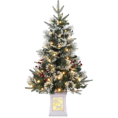 Arbre de Noël artificiel enneigé 3 pi avec 78 lumières DEL blanc chaud 3 pi