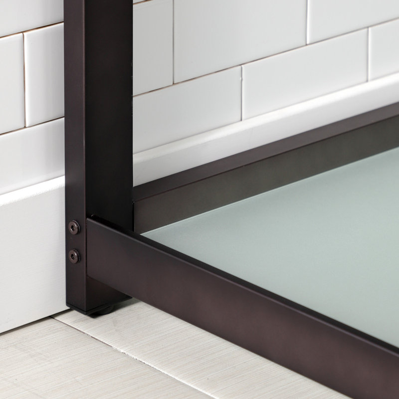 Lavabo de salle de bain rectangulaire en céramique avec trop-plein Quadras, Blanc / bronze huilé