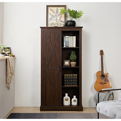 Rustic Farmhouse Tall Storage Cabinet - 39.4"×15.8"×74.4", Barn Door Wood Pantry with Drawers & Shelves, Kitchen Organizer