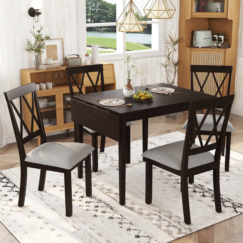 Ensemble de salle à manger extensible, 1 table et 4 chaises, Noir / espresso