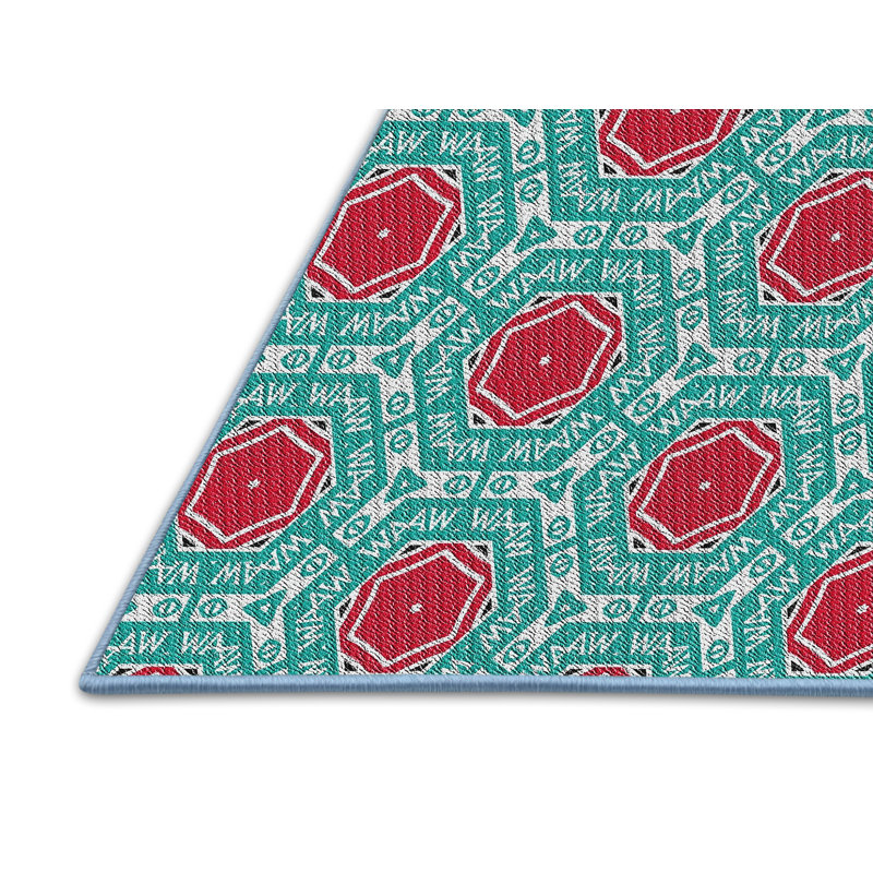 Tissé à la machine à partir de laine et de polyester vert/rouge Tapis décoratif, Rectangle 5 pi x 7 pi