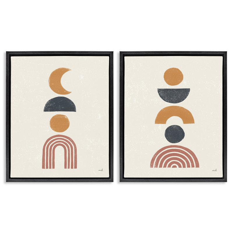Ensemble de 2 toiles flottantes encadrées soleil et lune par Moira Hershey, Cadre flottant noir de jais, H 21 po x l 17 po