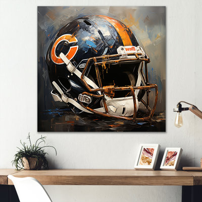 Casque de football américain rétro noir et orange I - Sport Football, art mural en métal