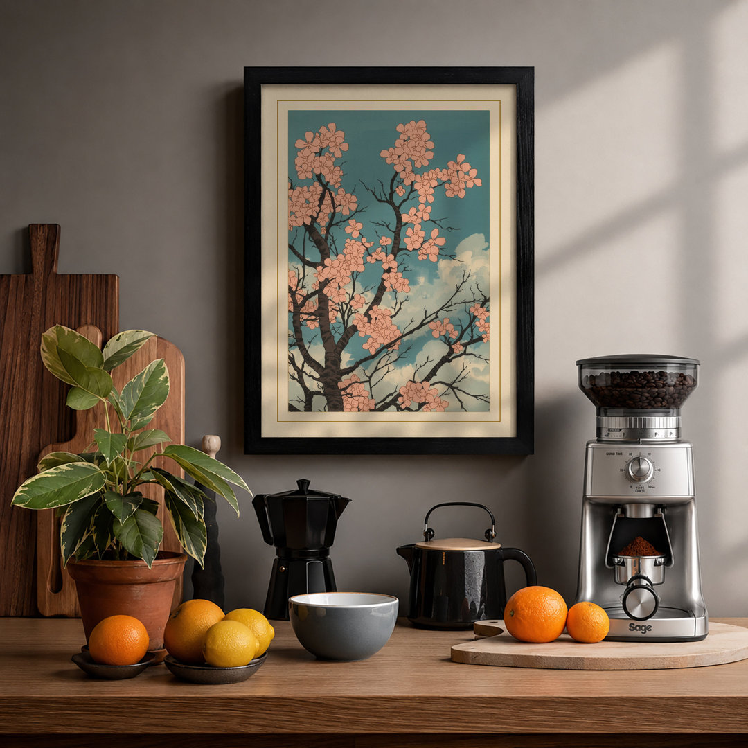 Moonlit Cherry Blossom Japandi - Framed Print