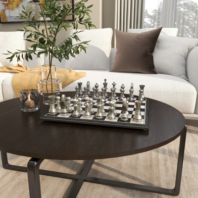 Deardra Aluminum Metal Chess Decor Silver Game Set with Black and Silver Pieces