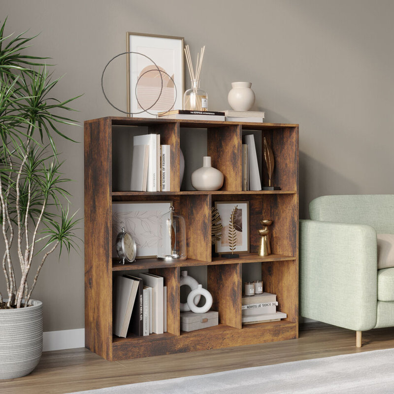 Sriyah 95cm H x 89cm W Solid Wood Bookcase, Rustic Brown
