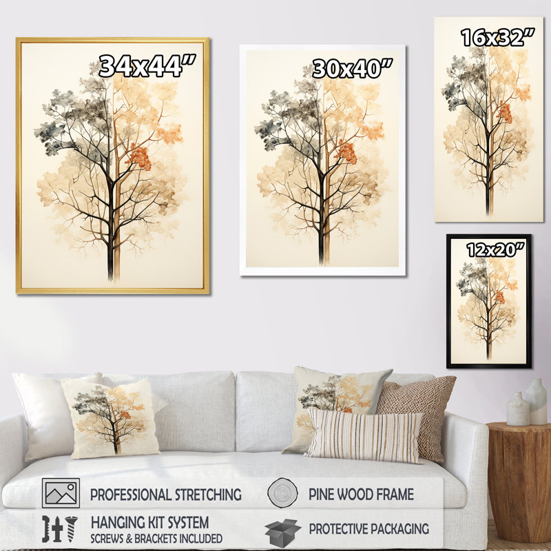 " Beige Tree Amercian Basswood Minimalism ", Wrapped Canvas, 44" H x 34" W