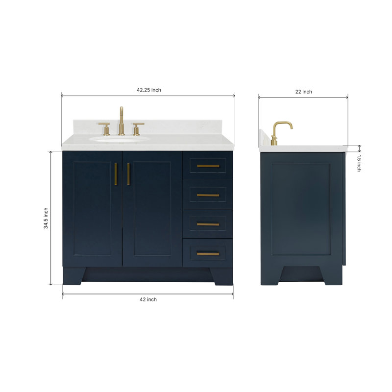 ARIEL Taylor 42.25 Single Sink Bathroom Vanity with Man-Made Stone Top-Oval, Midnight Blue, Oval, Left 