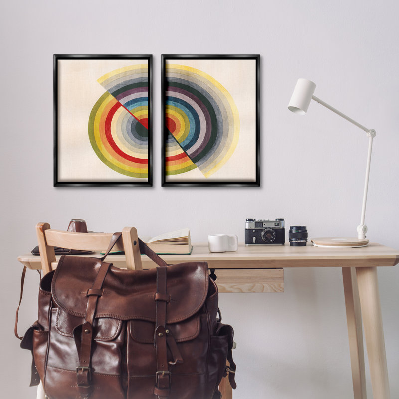  Fading Round Split Circles 2 PC Framed Floater Canvas Set by Grace Popp, Jet Black Floater Frame, 25" H x 17" W